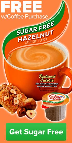 Free 50 ct. Sugar Free Hazelnut Coffee-mate Flavored Individual Creamer Tub Box