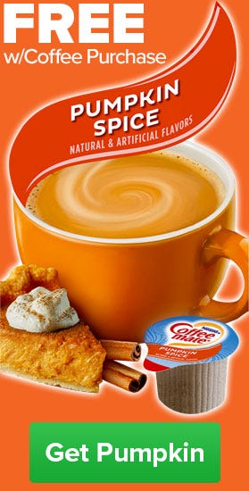 Free 50 ct. Pumpkin Spice Coffee-mate Flavored Individual Creamer Tub Box