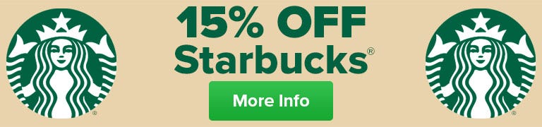 15% Off Starbucks Coffee Coupon, Pike Place, Decaf, Blonde Veranda, Caffe Verona, Dark, Medium Roast.