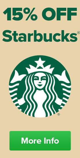 15% Off Starbucks Coffee Coupon, Pike Place, Decaf, Blonde Veranda, Caffe Verona, Dark, Medium Roast.