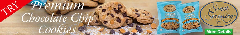 Caramel Sea Salt Chocolate Chip Cookies, Sweet Serenity Vending Snack 2 oz. / 3 oz. Bags