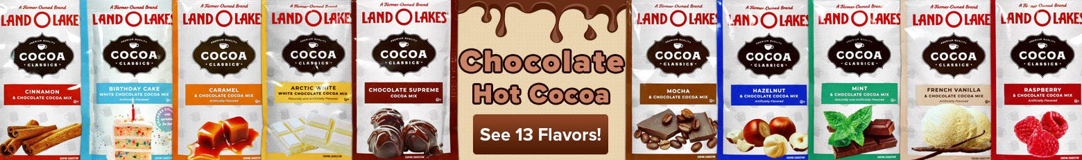 Gourmet Hot Cocoa Chocolate Flavors, Raspberry, Mocha, Arctic White, Cinnamon, Mint, Supreme, Peanut Butter, Strawberry, Birthday