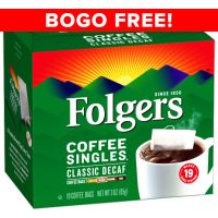 BOGO FREE Sale! Decaf Folgers Classic Roast Singles