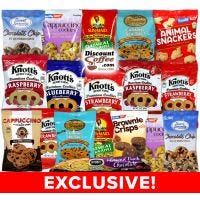 Chocolate Chip Cookie Assortment, Biscotti, Knott's Berry Farms, Sweet Serenity, Sun-Maid, Basil's Bavarian Bakery Vending Snacks.