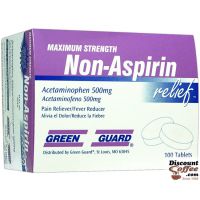 Green Guard Maximum Strength Non-Aspirin relief Tablets 100 ct. Box | Compare Extra Strength Tylenol. Headaches, Fever, Pain, Aches 2 Tablet Packets.