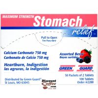 Green Guard Stomach relief Tablets 100 ct. Box | Compare Tums, Rolaids Antacids. Heartburn, Indigestion, Upset Stomach 2 Tablet Packets.