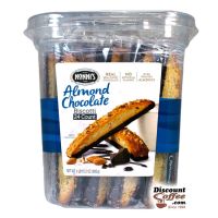 Nonni Almond Chocolate Biscotti 24 count Tub, 40% Recycled PET Plastic, Individually Wrapped for Freshness.