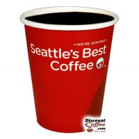 Seattle’s Best 8 oz. Coffee Cup, Branded Disposable Paper Hot Cups, Red, White Logo
