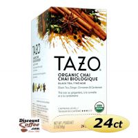 Tazo Chai Tea 24 ct. Box | Organic Black Tea, Spicy Cinnamon, Ginger, Cardamom, Clove, Star Anise Flavored Hot Tea Bags.