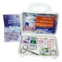 Green Guard Small First Aid Kit | Includes scissors, gauze pads, medication tablets, cherry cough drops, band-aids, cold pack.