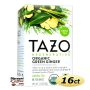 Tazo Green Ginger Tea 16 ct. Box | Green Tea, Spicy Ginger, Sweet Pear Essence Flavored Hot Tea Bags.
