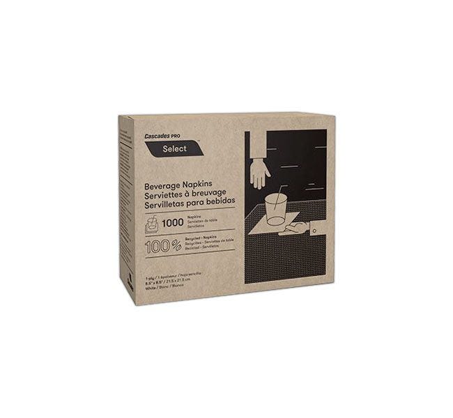 500 ct. Cocktail Beverage Napkins, 1 Ply, 1/4 Fold, 9 in. x 9 in. Square White Napkins. Disposable 100% Recycled Paper.