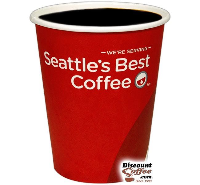 12 oz. Seattle's Best Logo Paper Hot Cups, White/Red Disposable