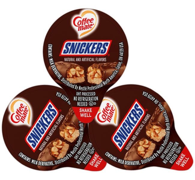 180 Snickers Chocolate Candy Coffee-mate Creamer Tubs, Snicker's Peanut Caramel Chocolate Candy Bar Flavored Non-Dairy Creamer Individual Servings, Kosher.