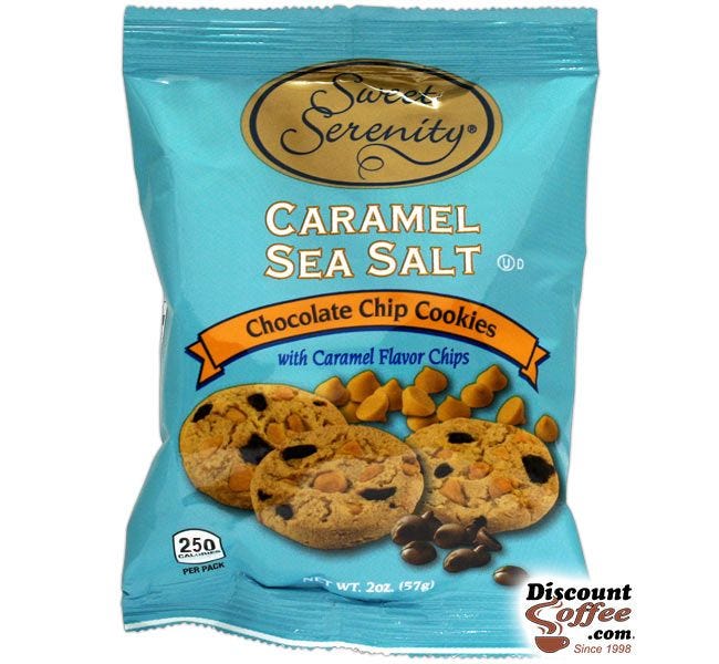 2 oz. Bags, Sweet Serenity Caramel Sea Salt Chocolate Chip Cookies, Vending Machine Snack, 60 count Cases