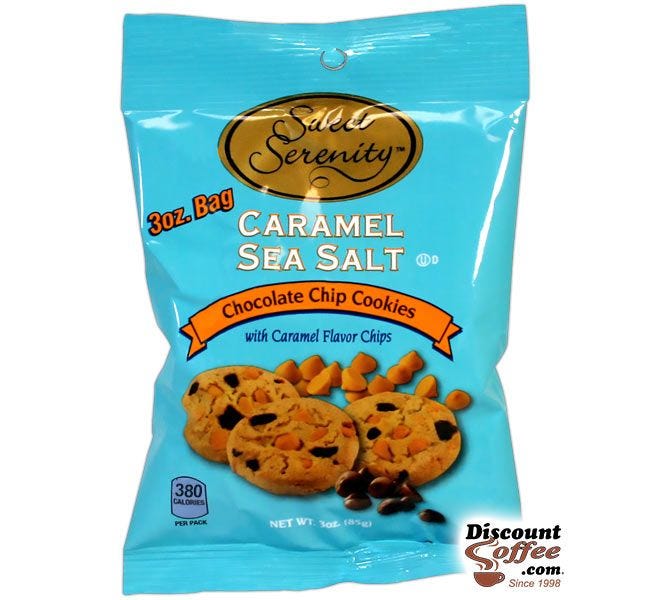 3 oz. Bags, Sweet Serenity Caramel Sea Salt Chocolate Chip Cookies, Vending Machine Snacks, 48 count Cases