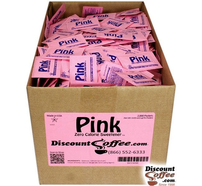 Artificial Sweetener Pink Packets Bulk Case | Compare Sweet n Low Brand, Save! 2,000 ct. Case, 500 ct. Bag, 100 ct. Bags.