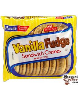 Basil's Vanilla Fudge Sandwich Cremes Cookies - Chocolate Fudge Cookies