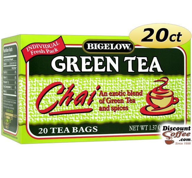 Bigelow Chai Green Tea Bags 20 ct. Box | Natural Spice Ingredients, Antioxidants, Gluten Free, Kosher