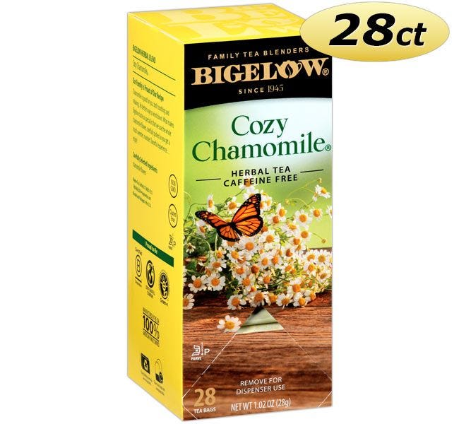 Bigelow Cozy Chamomile Herb Tea Bags 28 ct. Box | Natural Calming Herbal Tea Single Cup Hot Beverage Drinks, Caffeine Free. Kosher.