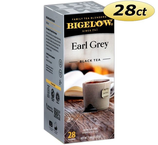 Bigelow Earl Grey Tea Bags 28 ct. Box | Natural Flavored Bergamot Hot Beverage Kosher Drinks.