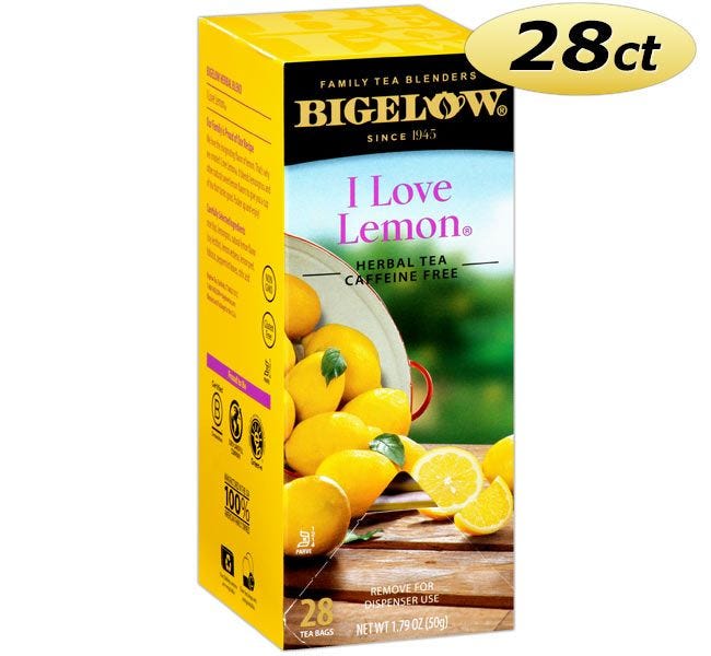 Bigelow I Love Lemon Herb Tea Bags 28 ct. Box | All Natural Lemon Flavored Herbal Hot Tea Beverage Drink, Caffeine Free, Kosher.