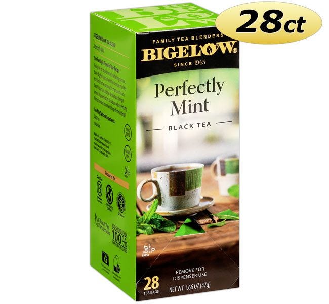 Bigelow Perfectly Mint Tea Bags 28 ct. Box | Natural Spearmint Leaves Flavored Hot Black Tea. Kosher.