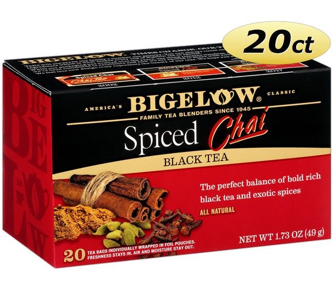 Bigelow Tea Bags Spiced Chai | Black Tea, Gluten Free, Kosher