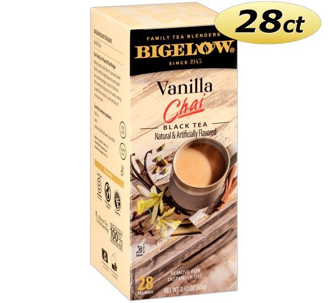 Bigelow Vanilla Chai Black Tea Bags | 28 ct. Box, Gluten Free, Sweet, Spices, Creamy, Flavor, Blend