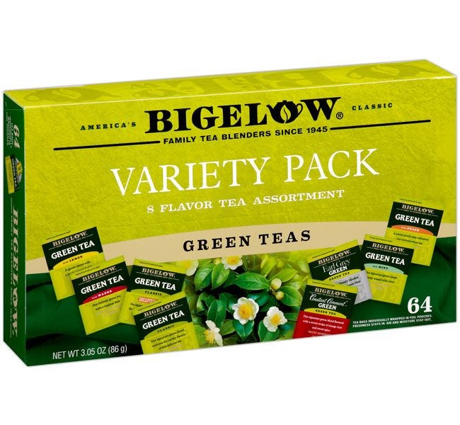 Bigelow Variety Pack Green Tea Assortment | Constant Comment, Mango, Peach, Earl Grey, Decaf, Lemon, Mint, Green Tea.