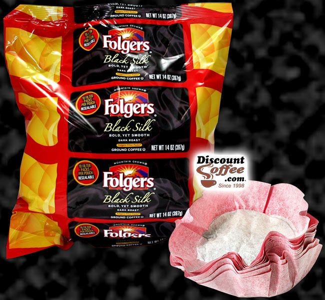 Folgers Black Silk Coffee, 1.40 ounce Filter Pack Ground Coffee, Dark Roast.