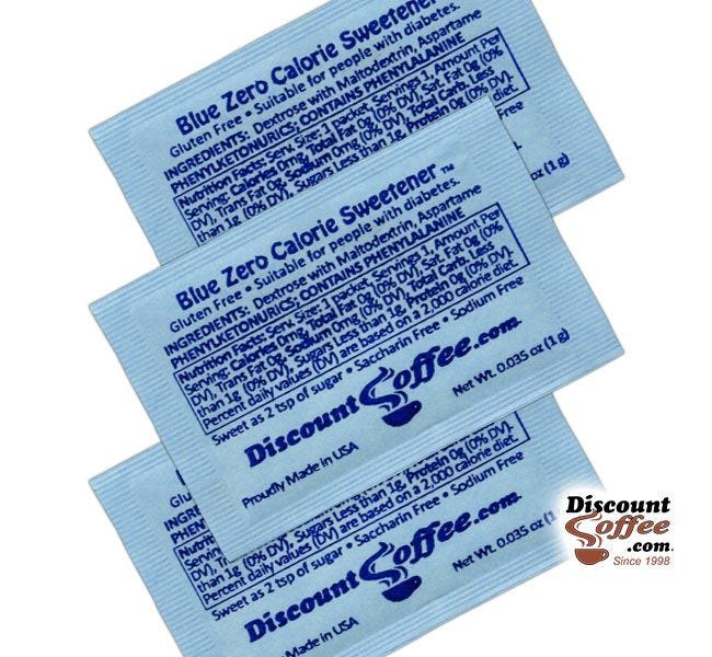 Blue Packets Sugar Substitute Artificial Sweetener Ingredients | Suitable for People with Diabetes. Dextrose, Maltodextrin, Aspartame, Phenylketonurics, Gluten Free, Kosher.