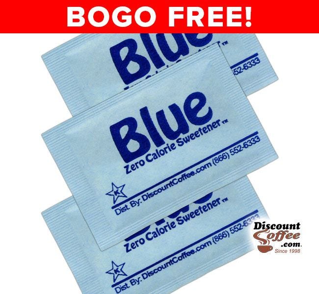 BOGO FREE Sale! Blue Packets Zero Calorie Sweetener | Compare Equal Brand, Save! Aspartame Artificial Sweeteners, Gluten Free, Kosher.