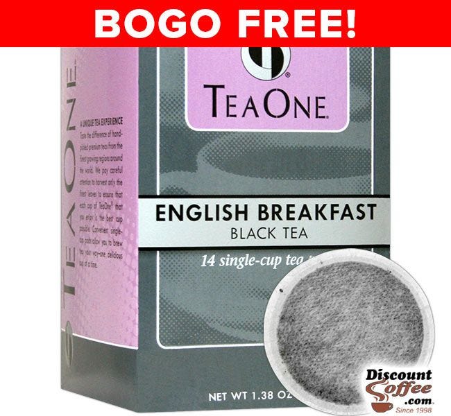 BOGO FREE Sale! Tea One English Breakfast Tea Pods 14 ct. Box |  Indian, Ceylong Black Tea Individually Wrapped Single Cup Servings.