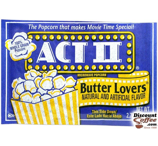 Butter Lovers Act II Microwave Popcorn Bags | #1 Flavored Movie Time Popcorn, 2.75 oz. Vending Snacks, 32 ct. Case.