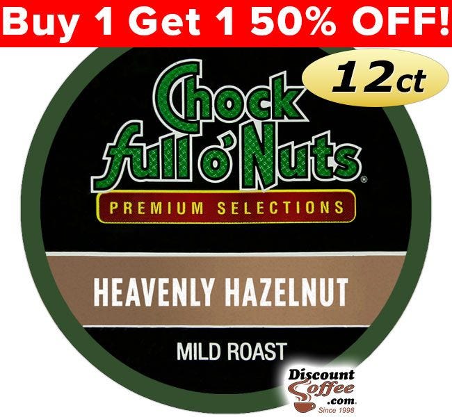 Buy 1 Get 1 50% OFF Sale! Heavenly Hazelnut Coffee Pod, Chock Full O'Nuts Single Serve Medium Roast Coffee