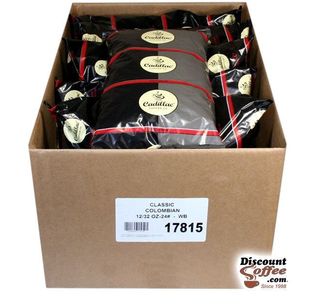 Cadillac 100% Colombian Coffee 12 Bags per Case | Grind 100% Colombian Whole Beans from Colombia, Roasted in U.S.A.