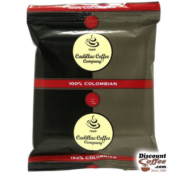 Cadillac Colombian Ground Coffee | 100% Colombian 1.35 oz. Pre-measured Packs Brew 12 Cup Pots. Free Coffee Filters.