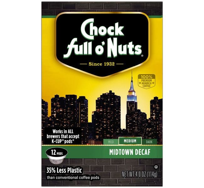 Decaffeinated Midtown Manhattan Chock full o'Nuts K-Cup® Coffee for Keurig® Coffee Makers, Medium Roast Single Serve Cups