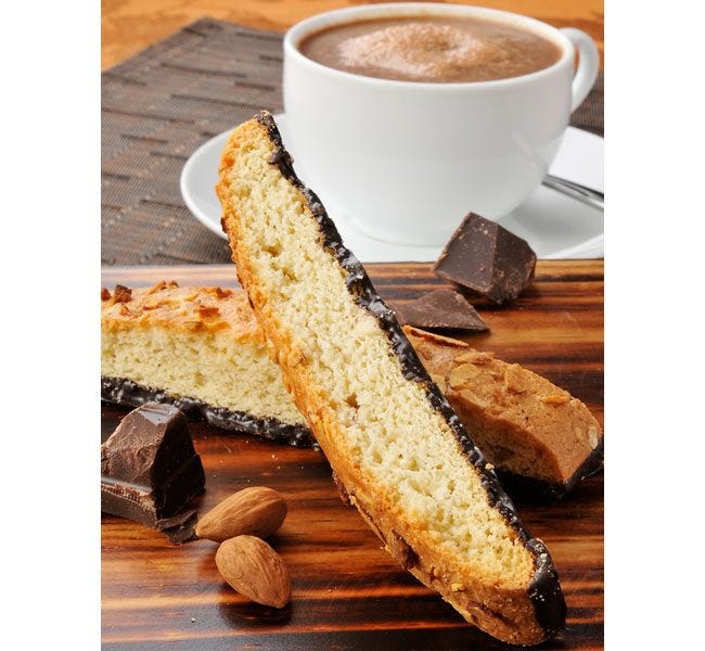 Chocolate Dessert Biscotti Cookies | Nonni's Almond Flavored Biscotti Snacks, Coffee Cup | Italian Family Recipe