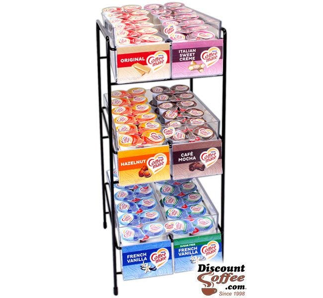 Coffee-mate Creamer Counter Display Rack, Original, Italian Sweet Crème, Hazelnut, Café Mocha, French Vanilla, Zero Sugar French Vanilla,