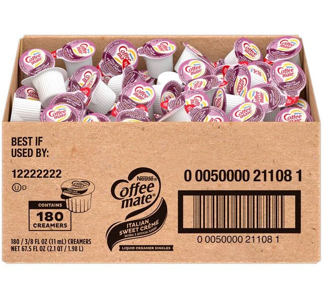 Italian Sweet Creme Carnation CoffeeMate Liquid Creamers - 180 Count Bulk Case