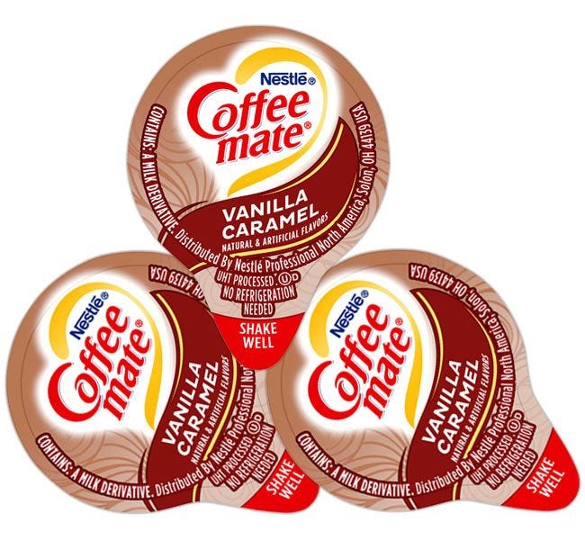 Upgrade your coffee cup with creamy Vanilla Caramel Coffee-mate Creamer. Bulk 180 Count!