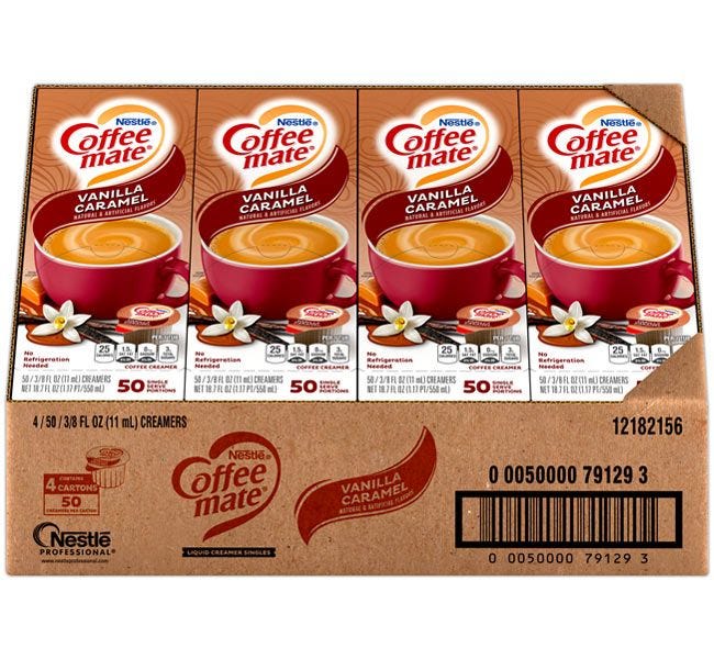 Coffee-mate Vanilla Caramel Creamer Case, 4 / 50 ct. Gravity Fed Dispenser Boxes
