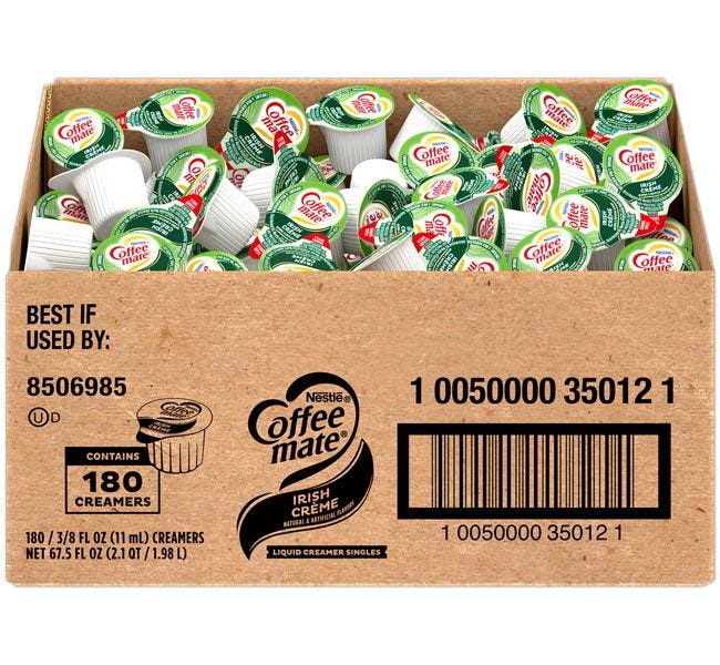 Coffee-mate Irish Creme 180 ct. case | Bulk Foodservice Wholesale Case, Restaurants, Office Coffee Service