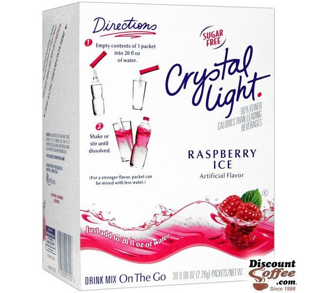 Sugar Free Crystal Light On the Go Raspberry Ice Drink Mix | Bottled Water