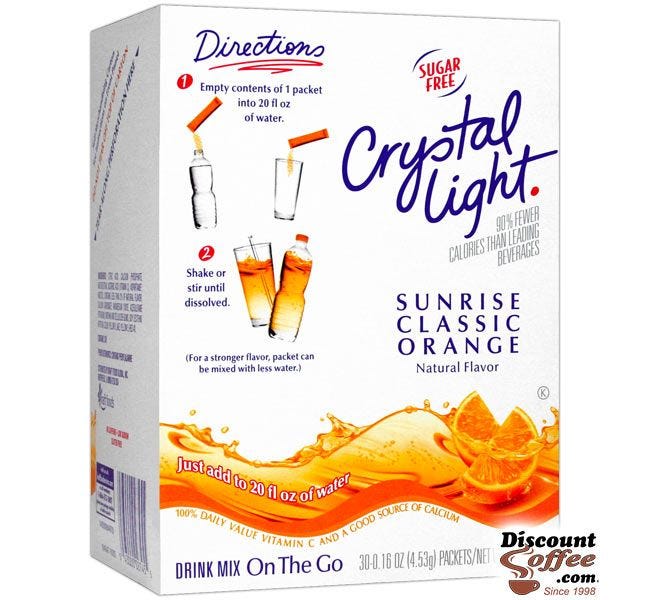 Crystal Light On the Go Sunrise Classic Orange Drink Mix | Bottled Water