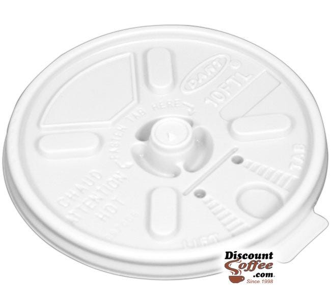 Dart 10FTL 10 oz. White Plastic Lift n' Lock Lids | 10 Individually Wrapped 100 ct. Sleeves, 1,000 ct. Case Made in U.S.A.