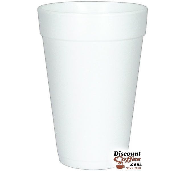 Dart 16J16 16 oz. Styrofoam Coffee Cups | 1,000 ct. Case, White Cold or Hot Insulated Cups Made in U.S.A.