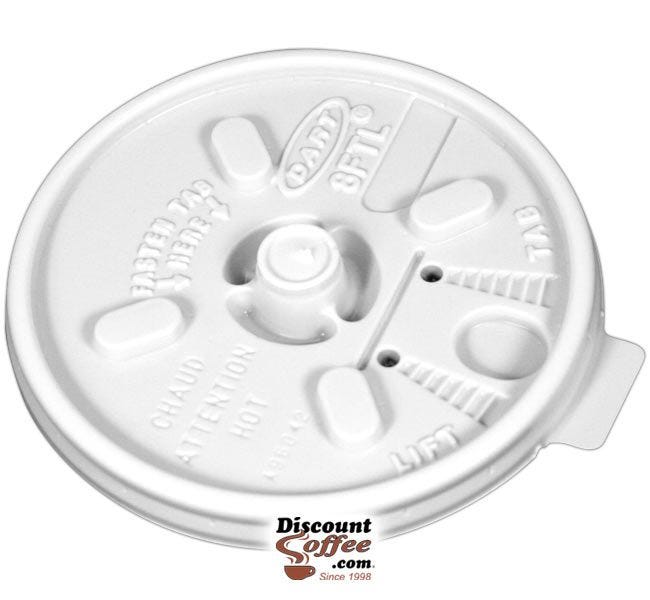 Dart 8FTL 8 oz. White Plastic Lift n' Lock Lids | 10 Individually Wrapped 100 ct. Sleeves, 1,000 ct. Case Made in U.S.A.